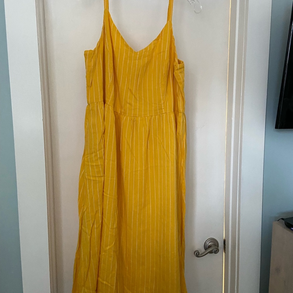 old navy cami dress fit and flare sunny yellow striped